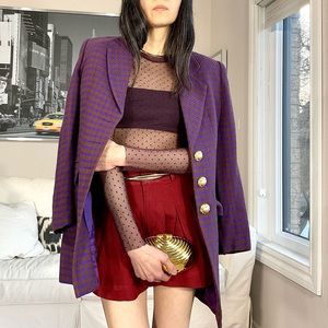 Wilfred Free burgundy mesh top with tonal polka dots